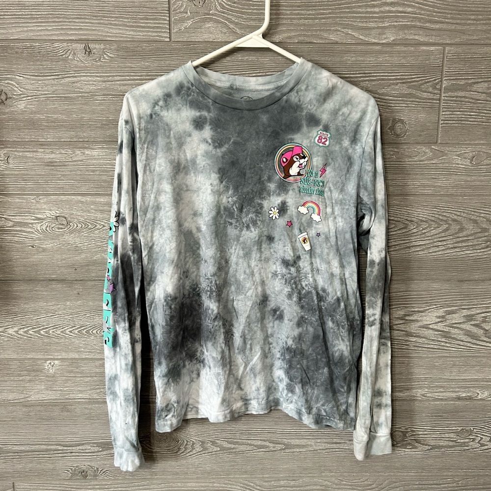 Buc-ee's Youth Large Grey Tie-Dye Long Sleeve‎ Graphic Tee Buc-ee's Kinda Day YL